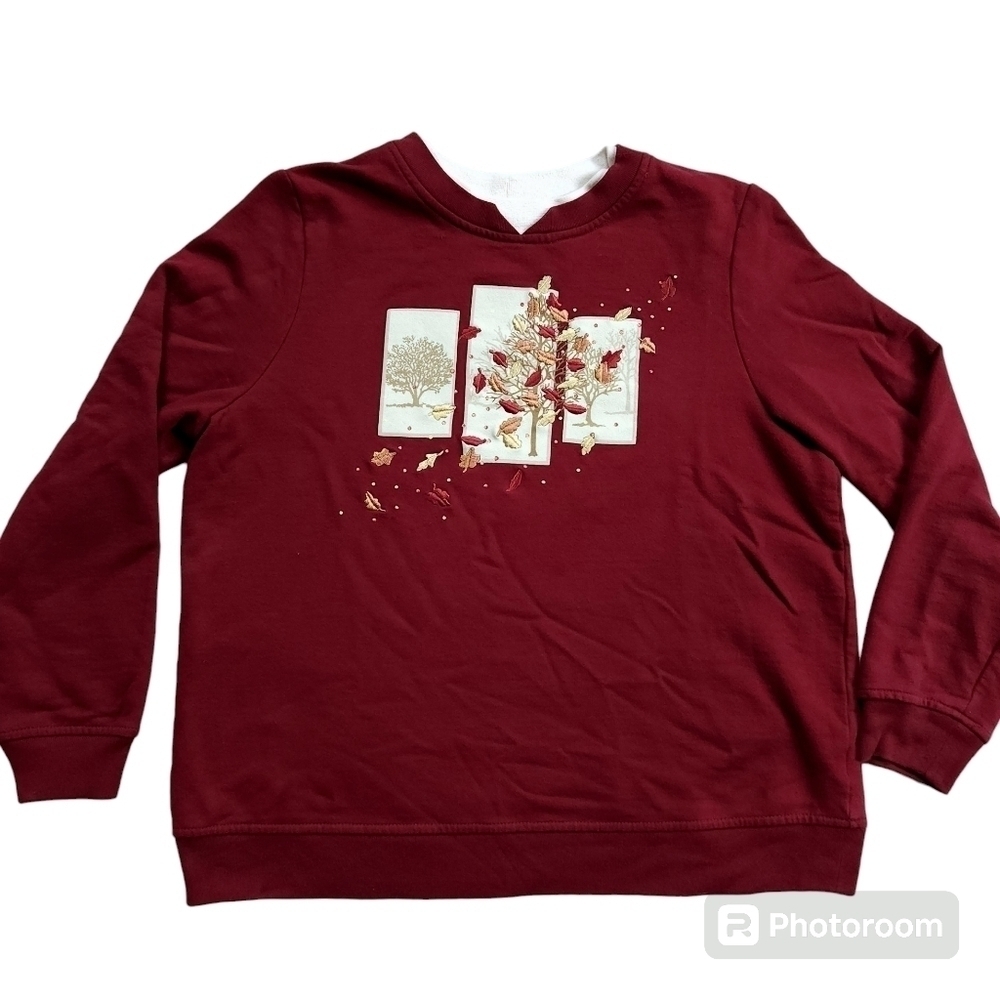 Breckenridge Embroidered Fall Autumn Leaves Sweatshirt sz. PM
